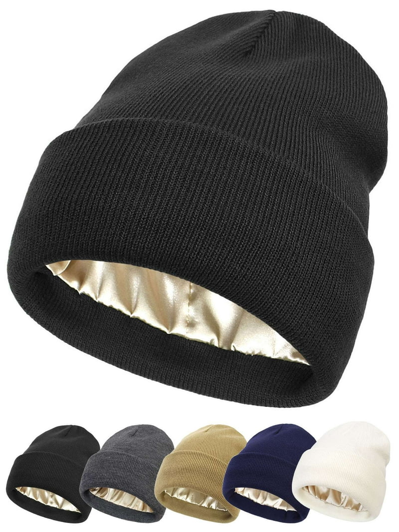 6 Pack Satin Lined Beanies Slouchy Knit Hats Cuffed Skull Cap for Women Men Silicherry 6 Pack Satin Lined Beanies for Women Knitted  main image 4