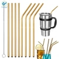 thumbnail image 1 of Deago Set of 8 Stainless Steel Straws Ultra Long 10.5 Inch Drinking Metal Straws For Tumblers Coffee Juice Cold Beverage (4 Bent|4 Straight|2 Brushes|Gold), 1 of 10