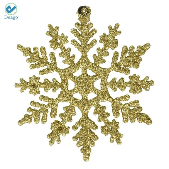 Deago Set of 12 Plastic Christmas Glitter Snowflake Ornaments Christmas Tree Decorations, 3.9-inch, Gold