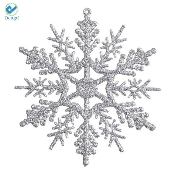 Deago Set of 12 Plastic Christmas Glitter Snowflake Ornaments Christmas Tree Decorations, 3.9-inch, Silver
