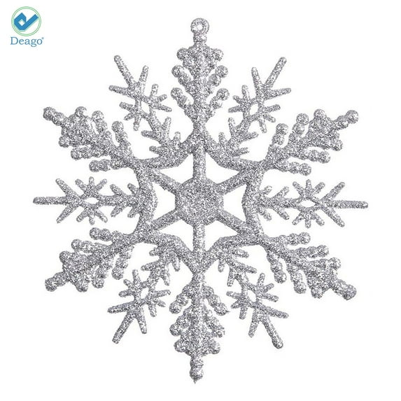 Deago Set of 12 Plastic Christmas Glitter Snowflake Ornaments Christmas Tree Decorations, 3.9-inch, Silver
