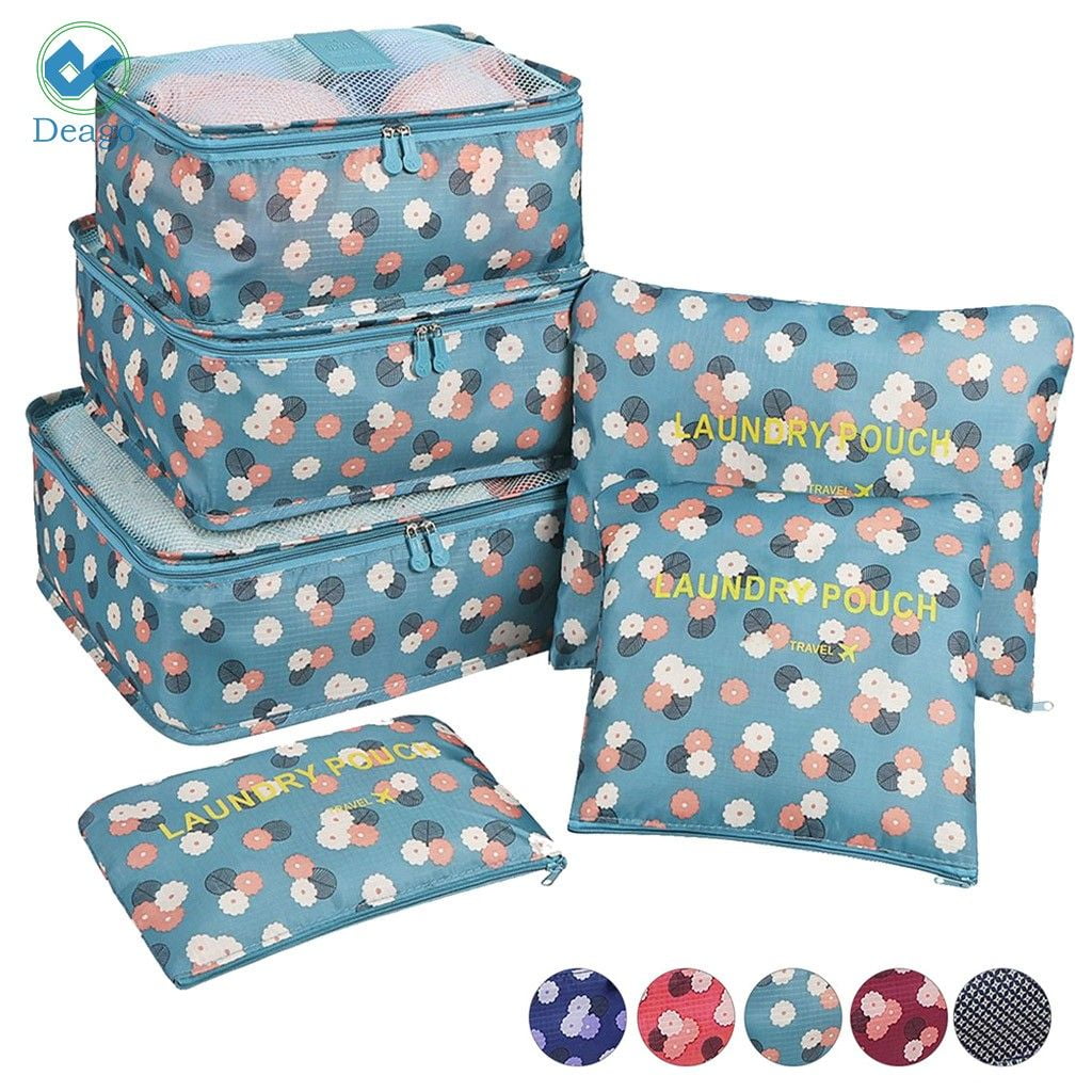 Intbuying Blue 6 Pcs/Set Travel Storage Bags Waterproof Clothes And Shoes  Pouch
