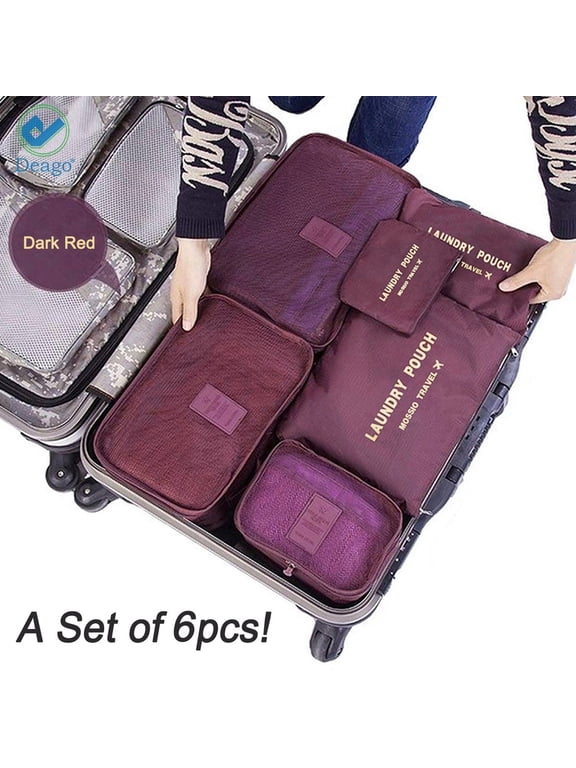 Set of 6 Travel Storage Bags Clothing Sorting Packaging Cubes Compression Luggage Organizer Pouch (Red)