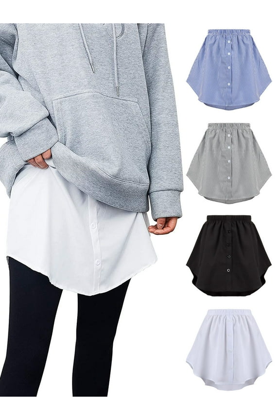 Shirt Extender for Women Adjustable Layering Fake Top Lower Sweep Shirt Half Length Mini Skirt (Black, M)