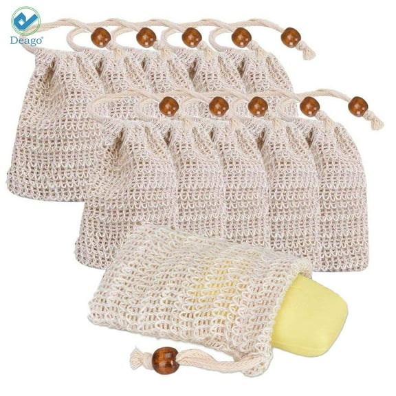 Deago Sisal Soap Bag (20-Pack) Ideal for Scraps & Save Soaps, Natural Fiber Soap Bags for Foaming and Drying The Soap, Organic Soap Bag With Pouch Holder for Shower Bath