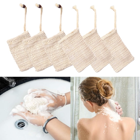 Deago Sisal Soap Bag (5-Pack) Ideal for Scraps & Save Soaps, Natural Fiber Soap Bags for Foaming and Drying The Soap, Organic Soap Bag With Pouch Holder for Shower Bath