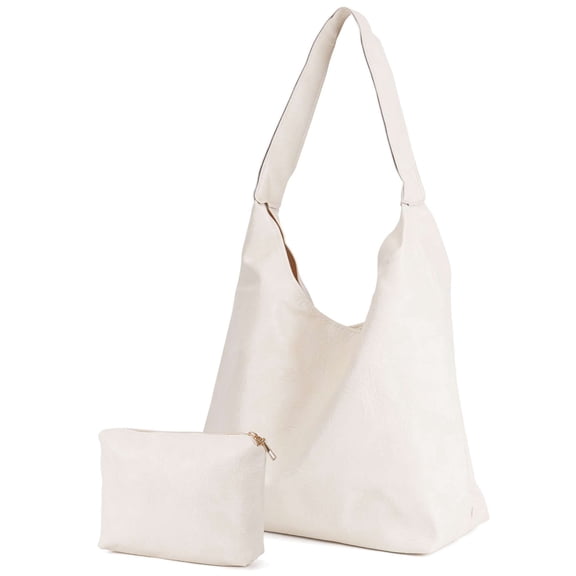 Deago Slouchy Hobo Bags for Women Soft PU Leather Shoulder Bag Handbag Tote Purses with Pouch (Beige-1)