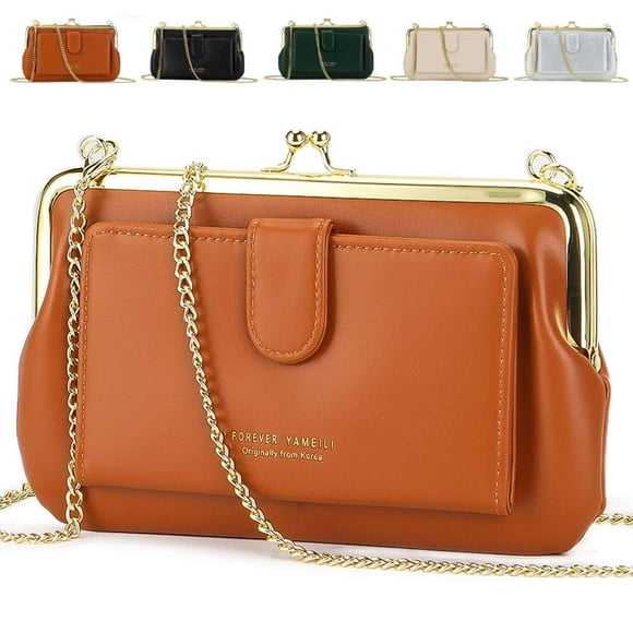 Deago Small Crossbody Bag for Women Cell Phone Purse Wallet Kiss Lock Cute Shoulder Handbag with Credit Card Slots (Brown)