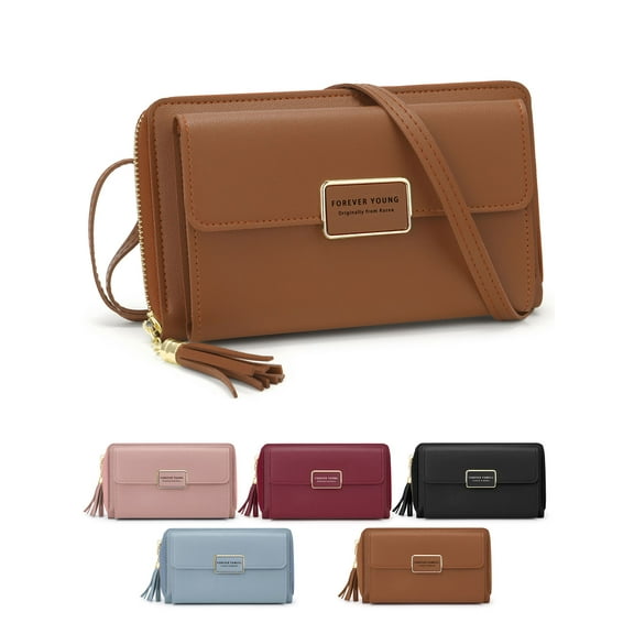 Deago Small Crossbody Bags for Women Leather Cell Phone Purse Shoulder Bag Wristlet Wallet with Credit Card Slots (Brown)