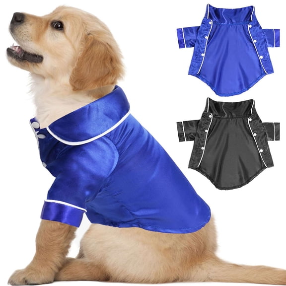 Deago Small Dogs Cats Pajamas Pet Soft Silk Lapel Two-Legged Sleepwear Clothes Shirt for Puppy Kitten Kitty All Season (Blue, M)