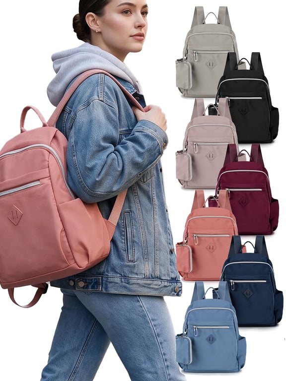 Small Nylon Backpack Waterproof Mini Casual Lightweight Daypack Travel Bag for Women (Blue)