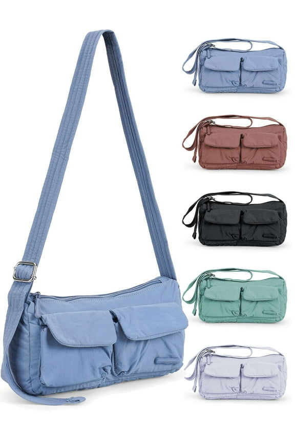 Small Nylon Shoulder Bag for Women Crossbody Bag Waterproof Cute Hobo Tote Handbag Mini Clutch Purse with Adjustable Strap (Black)