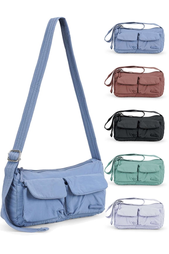 Small Nylon Shoulder Bag for Women Crossbody Bag Waterproof Cute Hobo Tote Handbag Mini Clutch Purse with Adjustable Strap (Purple)