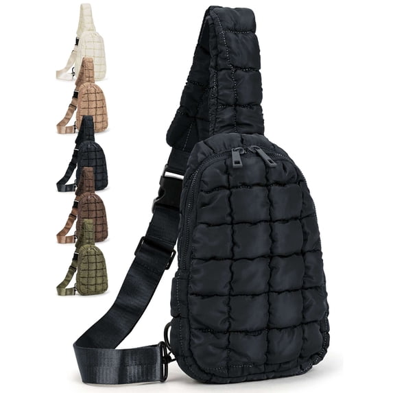 Deago Small Puffer Sling Bag for Women Quilted Fashion Waist Packs Puffy Crossbody Bag Fanny Pack Chest Bag for Travel (Black)