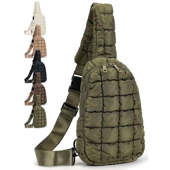 Deago Small Puffer Sling Bag for Women Quilted Fashion Waist Packs Puffy Crossbody Bag Fanny Pack Chest Bag for Travel (Green)