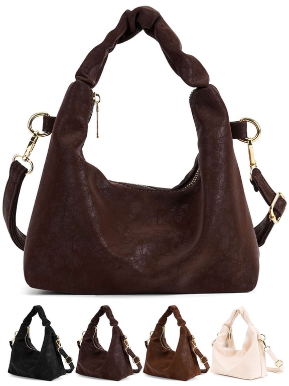 Small Tote Bag for Women PU Leather Crossbody Shoulder Bag Fashion Satchel Purse Top Handle Hobo Bags Handbags with Adjustable Strap (Coffee)