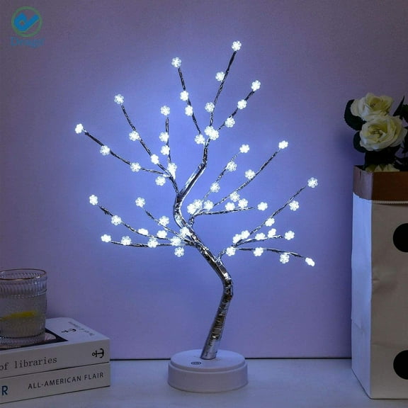 Deago Snowflake Bonsai Tree Light - 20" Artificial Fairy Light Spirit Tree Lamp with 60 LED Snowflake Tree Lamp - USB/Battery Touch Switch, for Kids Room Bedroom Party Christmas