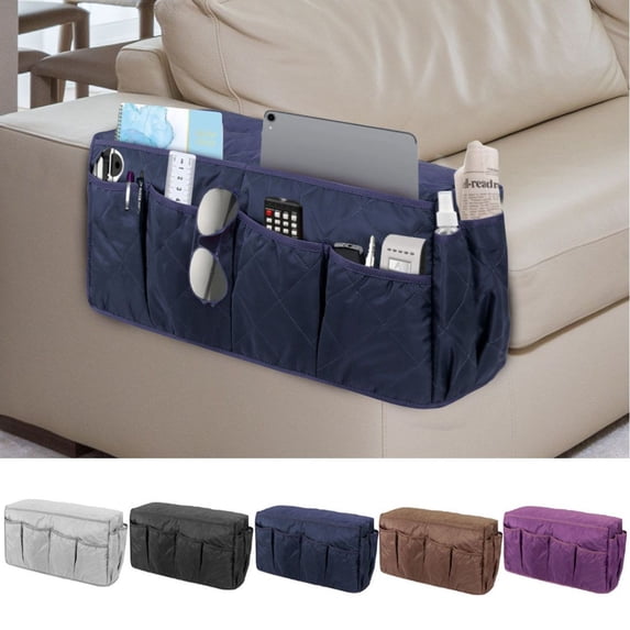 Deago Sofa Armrest Organizer Non-Slip Armchair Caddy Remote Control Holder for Recliner Couch with 14 Pockets Storage for Magazine, Tablet, Phone, iPad, Chocolate (Black)