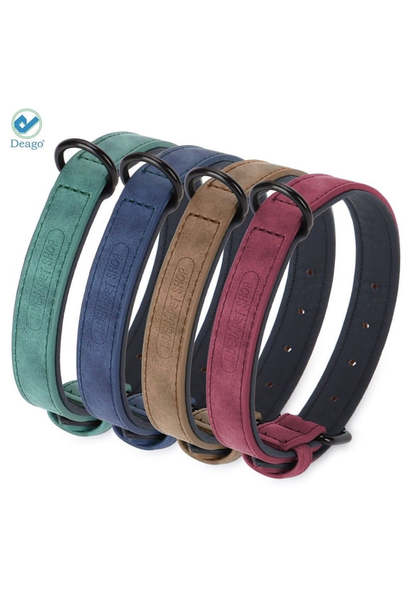 Soft Padded Leather Dog Collar Adjustable & Durable Pet Collars for Small Medium Large Dogs Puppy Cat (Brown, M)