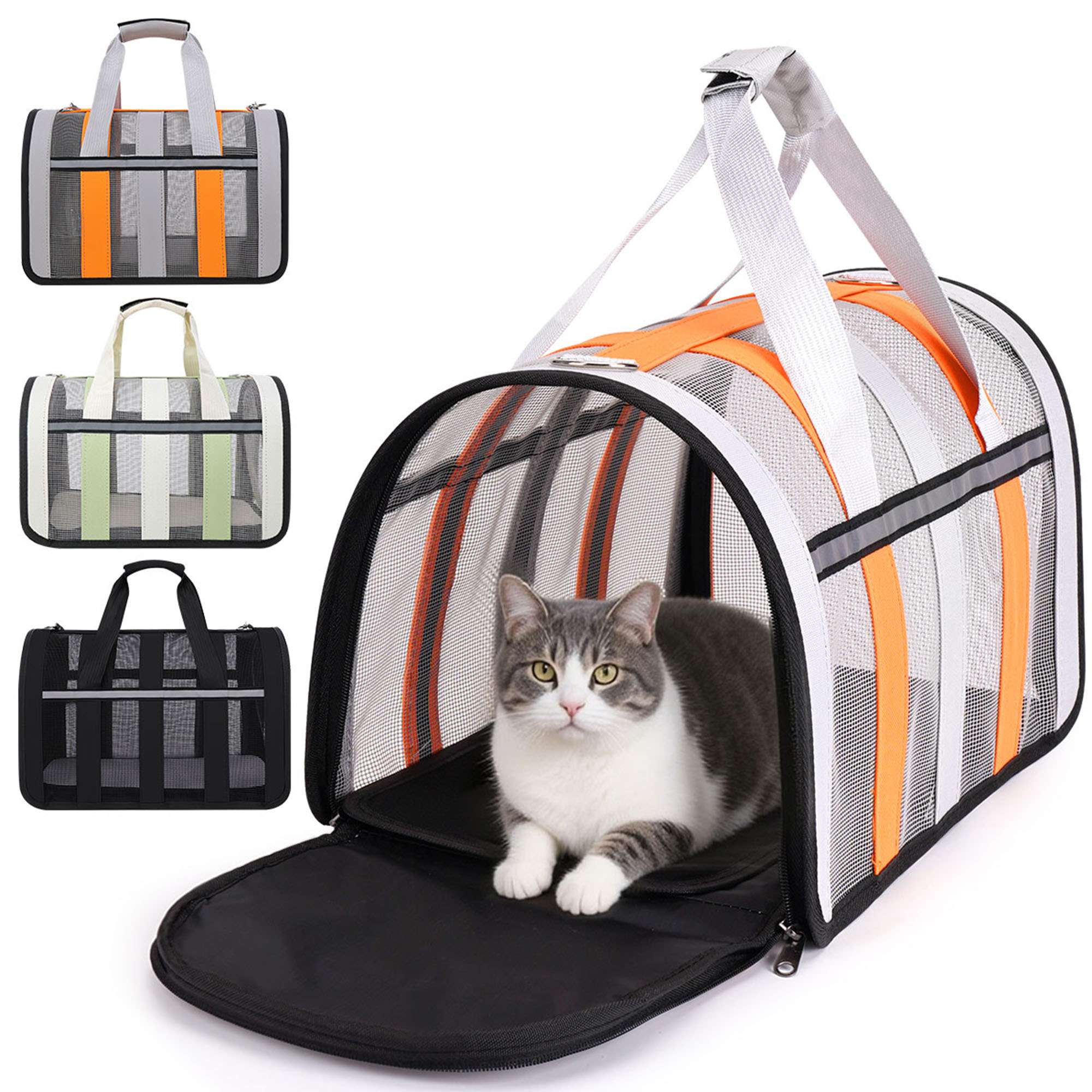 Deago Soft Sided Mesh Pet Travel Carrier for Small Cats Dogs, Collapsible Puppy Carrier Bag with Reflective Strip - Black