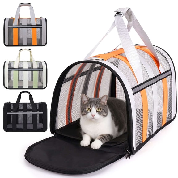 Deago Soft Sided Mesh Pet Travel Carrier for Small Cats Dogs, Collapsible Puppy Carrier Bag with Reflective Strip - Black