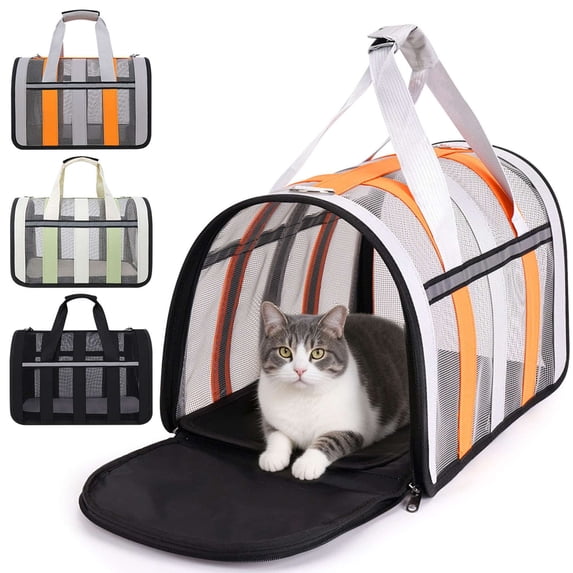 Deago Soft Sided Mesh Pet Travel Carrier for Small Cats Dogs, Collapsible Puppy Carrier Bag with Reflective Strip - Green