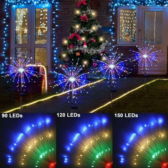 Deago Solar Garden Firework Lights Outdoor Waterproof 8 Modes 90 LED Sparklers String Lights for Yard Pathway Patio Party Decor (Colorful)