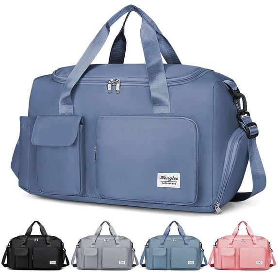 Deago Sports Gym Bag for Women Men Travel Duffle Bag Large Capacity Carry On Weekender Overnight Bag With Shoe Compartment and Dry Wet Separated Pocket - Blue