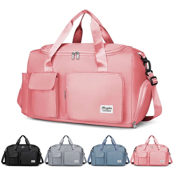 Deago Sports Gym Bag for Women Men Travel Duffle Bag Large Capacity Carry On Weekender Overnight Bag With Shoe Compartment and Dry Wet Separated Pocket - Pink