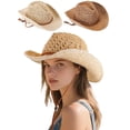 thumbnail image 1 of Deago Straw Cowboy Hat for Men Women Western Cowgirl Hat Shapeable Wide Brim Beach Sun Hat with Adjustable Chin Strap (Beige), 1 of 8