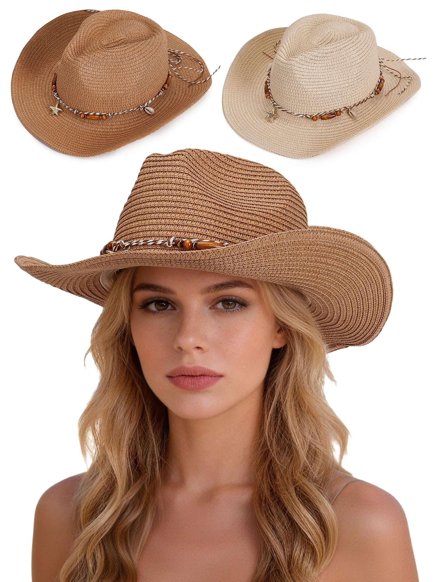 Deago Straw Cowboy Hat for Men Women Western Cowgirl Hat  display picture 1