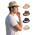 thumbnail image 1 of Deago Straw Fedora Hat for Men Women Short Brim Trilby Hat Classic Panama Summer Beach Sun Hat (Khaki), 1 of 9