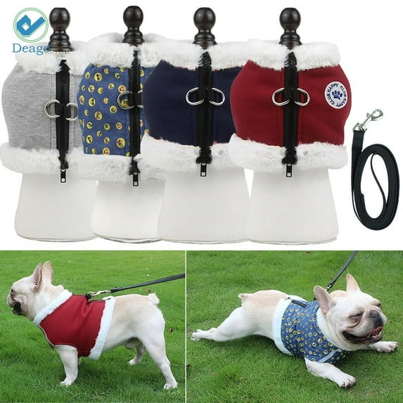 Deago Stretch Fleece Lined Warm Dog Jacket Coat with Leash Puppy Soft Winter Windproof Reflective Sweater for Small Medium Dogs Clothes