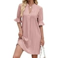 thumbnail image 1 of Deago Summer Dresses for Women V Neck Ruffle Short Sleeve Solid Color Casual Loose Shirt Dress (Pink, S), 1 of 9