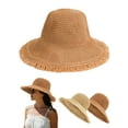 thumbnail image 1 of Deago Summer Straw Beach Sun Hats for Women UV Protection Wide Brim Travel Foldable Fringed Bucket Hat (Beige), 1 of 9