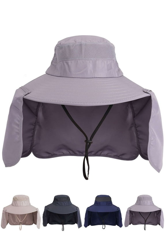Sun Hats for Men Women with Neck Flap Outdoor UV Protection Wide Brim Bucket Hat Safari Hiking Fishing Hats (Light Gray)