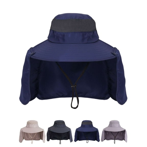 Deago Sun Hats for Men Women with Neck Flap Outdoor UV Protection Wide Brim Bucket Hat Safari Hiking Fishing Hats (Navy Blue)
