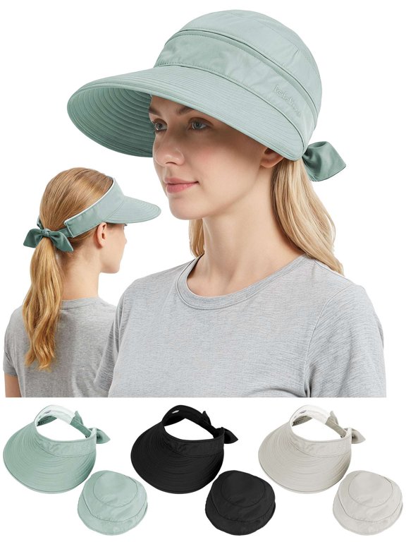 Sun Hats for Women Outdoor UV Protection Wide Brim Sun Hat Foldable Summer Ponytail Cap Convertible Zip-Off Beach Hat Visor (Beige)