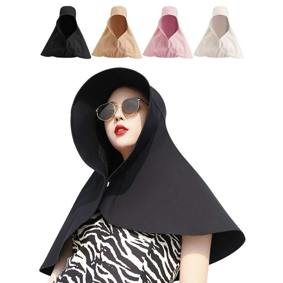 Deago Sun Hats for Women Sun Protection Wide Brim Shawl with Neck Flap Hiking Visor Hat Outdoor Summer Beach (Black)