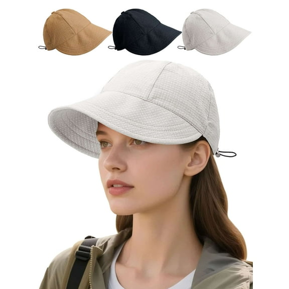 Deago Sun Hats for Women Wide Brim Visor UV Protection Hiking Fishing Hat Summer Beach Packable Cap (Beige)