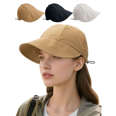 Deago Sun Hats for Women Wide Brim Visor UV Protection Hiking Fishing Hat Summer Beach Packable Cap (Khaki)