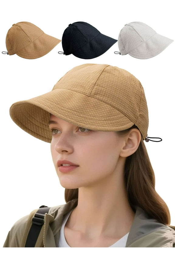 Sun Hats for Women Wide Brim Visor UV Protection Hiking Fishing Hat Summer Beach Packable Cap (Khaki)