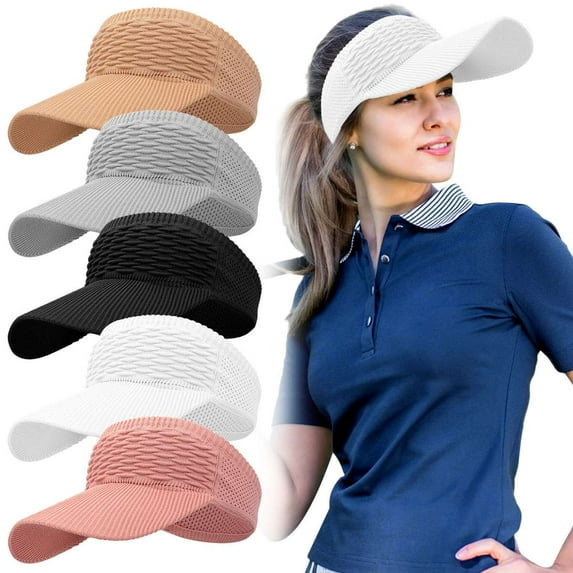 Deago Sun Visor Hats for Women Knitted Elastic Sports Hat Empty Top Quick Drying Wide Brim Golf Hat (Black)