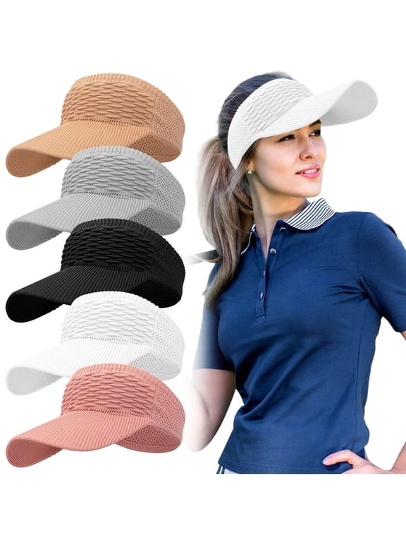 Sun Visor Hats for Women Knitted Elastic Sports Hat Empty Top Quick Drying Wide Brim Golf Hat (White)