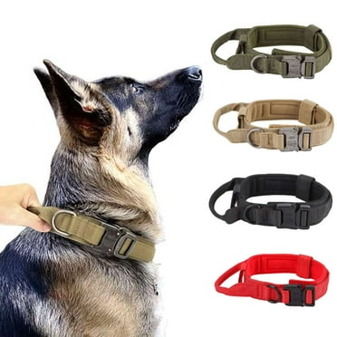 Deago Tactical Dog Collar Military Dog Collar Adjustable Nylon Dog Collar Heavy Duty Metal Buckle with Handle for Dog Training (Khaki, XL)