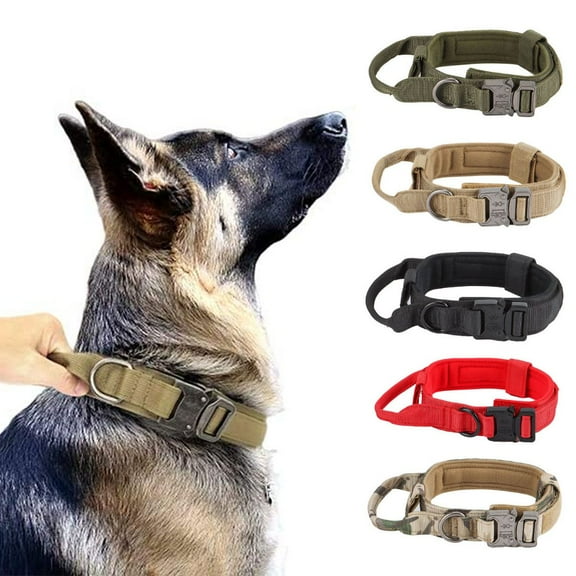 Deago Tactical Dog Collar Military Dog Collar Adjustable Nylon Dog Collar Heavy Duty Metal Buckle with Handle for Dog Training (Red, M)