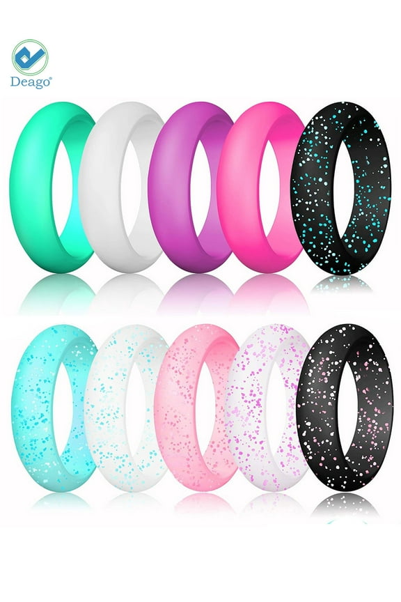 Thin and Stackable Silicone Rings Wedding Bands Engagement Ring For Women Pack of 10, Size 5