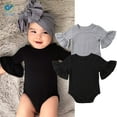 thumbnail image 1 of Deago Toddler Baby Girls Ruffled Long Sleeve Cotton Solid Romper Bodysuit Jumpsuit Outfits Clothes (Black), 1 of 6