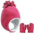 thumbnail image 1 of Deago Toddler Baby Winter Hat Mitten Set Kids Boys Girls Gloves Warm Earflap Fleece Sherpa Lined (Rose Red), 1 of 8