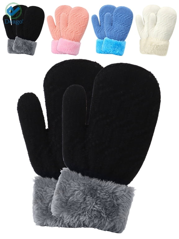 Toddler Winter Mittens Gloves Baby Boys Girls Warm Gloves Infant Thicken Knit Mittens Kids (Black)